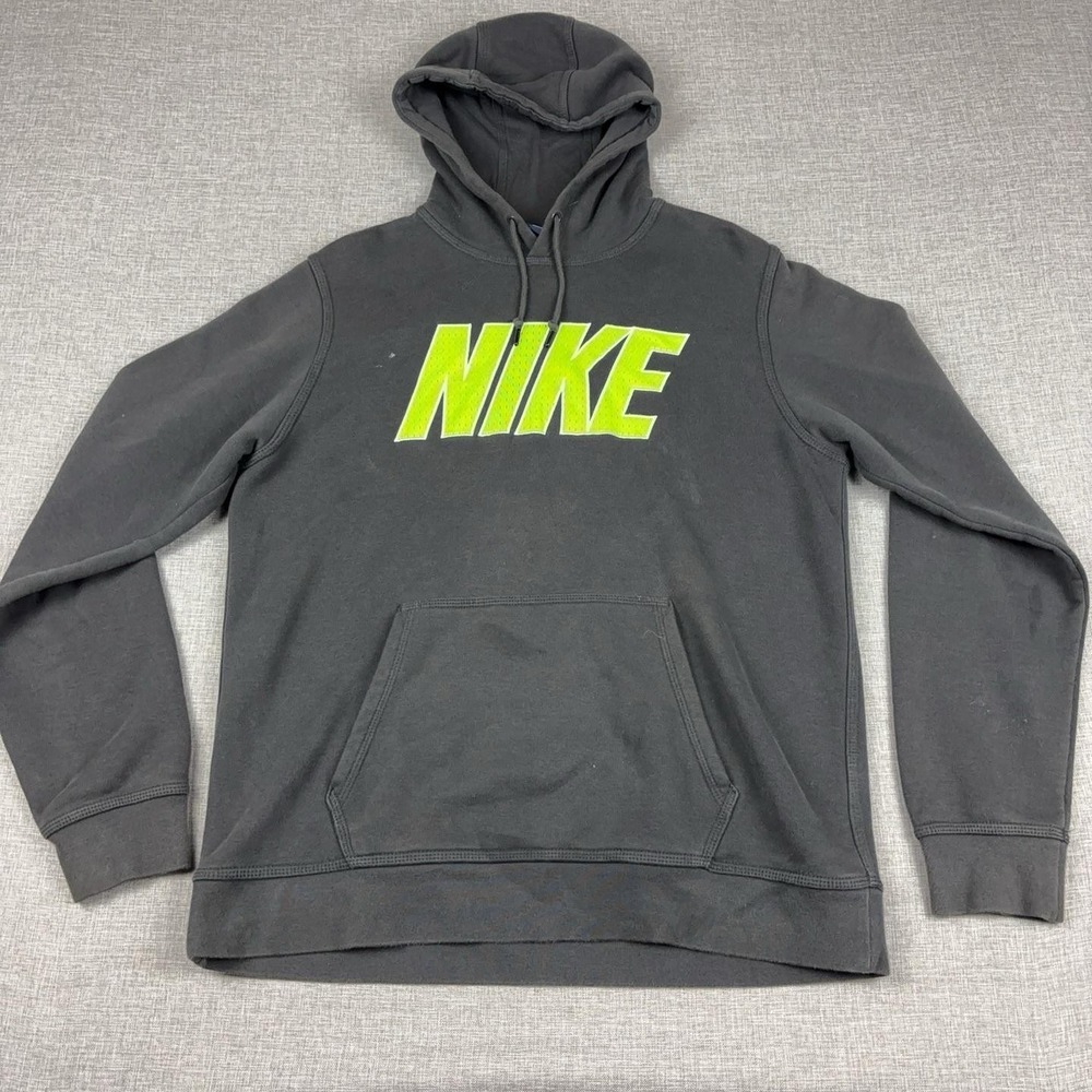 Nike Hoodie Sweatshirt Mens Large Gray Pullover Fleece Neon Logo 576978-060
